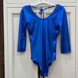 Amscan Adult Bodysuit Metallic Blue Halloween Costume Cosplay Large. Tie Back